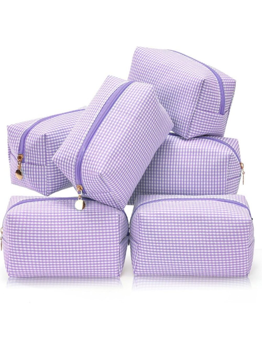 6PCS Travel Makeup Bag Set, Cute Checkered Toiletry Organizer Pouches, Purple